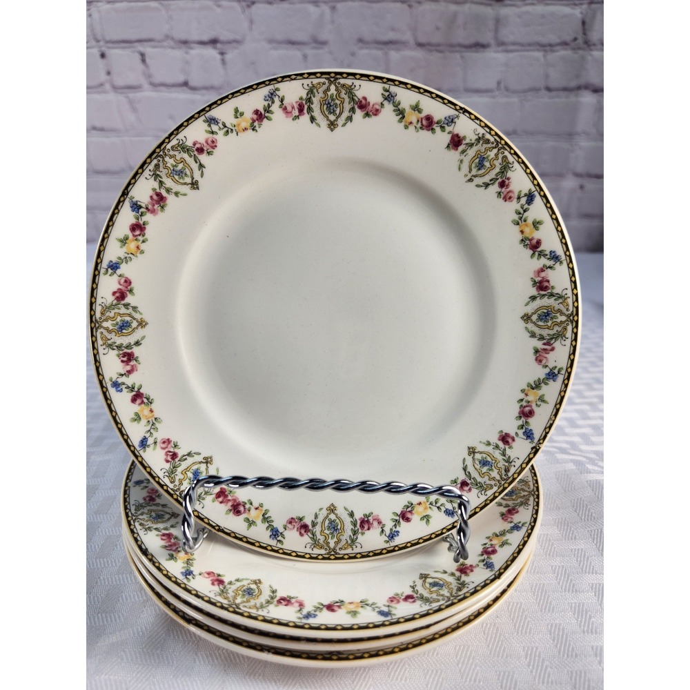 Rare Homer Laughlin Kwaker Floral & Black Dessert / Bread Plates (4) K4315M A8N5